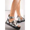Faux Leather Strap Chunky Buckle Sandals