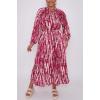 Tie Dye Print Shirred Cuff Belted Dress