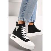 Wholesale Glitter Heart Canvas High Ankle Lace Up Sneakers