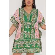 Wholesale Elephant Print Drawstring Tassel Waist Kaftan
