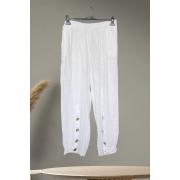 Wholesale Plain Split Hem Button Detail Linen Trousers