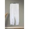 Plain Split Hem Button Detail Linen Trousers