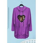Wholesale Sequin Love Heart Motif High Low Hem Cotton Hoody