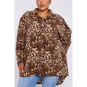 Wholesale Leopard Print Collar High Low Hem Shirt