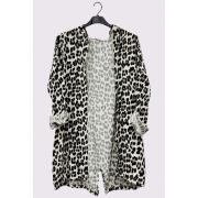 Wholesale Leopard Print Hooded Drawstring Hem Cotton Cardigan