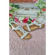 Wholesale Beaded Platform Strap Sparkling Sandal