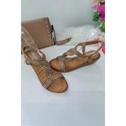 Wholesale Diamante Crossover Strap Low Mid Wedge Heel Sandal