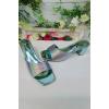 Metallic Foil Strap Block Heel Slider
