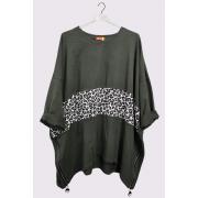 Wholesale Leopard Panel Hanky Hem Side Zip Cotton Top
