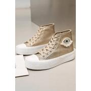 Wholesale Beaded Eye Lace Up Ankle Sneakers