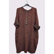 Wholesale Multicoloured Stripes Front Pockets Necklace Dress