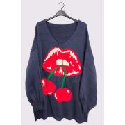 Wholesale Cherry Lips Pattern Knitted Cuffed Sleeve Jumper