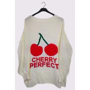 Wholesale Cherry Perfect Slogan Cherry Pattern Knit Cuffed Sleeve Jump