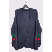 Wholesale Cherry Sleeve Pattern Knit Cuffed Sleeve Cardigan