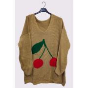 Wholesale Cherry Pattern Knit Cuffed Sleeve Jumper