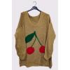 Cherry Pattern Knit Cuffed Sleeve Jumper wholesale coats