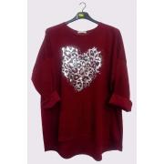 Wholesale Foil Leopard Heart Print Dipped Hem Top
