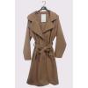 Stripe Pattern Front Pockets Belt Coat