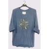 Sequin Flower Pattern Slight Dip Hem Top