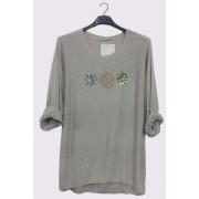 Wholesale 3 Flower Sequin Embroidered Detailing Slight Diphem Top