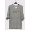 3 Flower Sequin Embroidered Detailing Slight Diphem Top