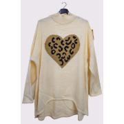 Wholesale Leopard Heart Knit Style High Low Hem Jumper