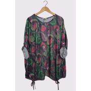 Wholesale Swirl Pattern Oversized Drawstring Bow Hem Top