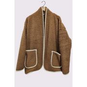 Wholesale Faux Fleece Fur Metallic Shine Trim Pockets Jacket
