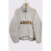 Wholesale Amour Letter Gold Trim Leopard Faux Sherpa Pockets Top