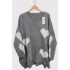 White Heart Pattern Side Slit Dip Hem Jumper