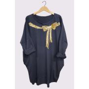 Wholesale Gold Sequin Ribbon Design Side Pockets Diphem Cotton Top