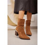Wholesale Suede Studded Details Side Zip Heel Boot