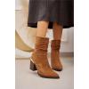 Suede Studded Details Side Zip Heel Boot