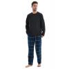 Mens Fleece Pyjama Set Long Sleeve Navy Size - L wholesale apparel