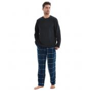 Wholesale Mens Fleece Pyjama Set Long Sleeve Navy Size - XL