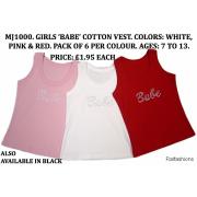 Wholesale Girls Babe Cotton Vests