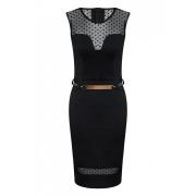 Wholesale Polka Dot Mesh Insert Belted Dress
