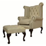 Wholesale Chesterfield Offer Ivory Cream Wing Chair With Footstool