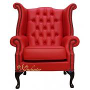 Wholesale Chesterfield Queen Anne Wing Chair Flame Red Leather