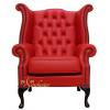 Chesterfield Queen Anne Wing Chair Flame Red Leather