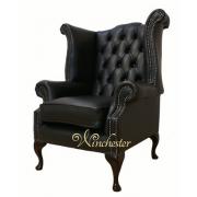 Wholesale Chesterfield Queen Anne High Back Wing Chair Black