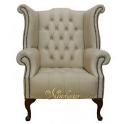 Wholesale Chesterfield Buttoned Queen Anne High Back Wing Chair Ivory