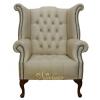 Chesterfield Buttoned Queen Anne High Back Wing Chair Ivory