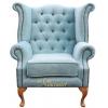 Chesterfield Fabric Queen Anne Chair Duck Egg Blue Yew Feet wholesale