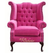 Wholesale Chesterfield Fabric Queen Anne High Back Wing Chair Pink