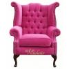 Chesterfield Fabric Queen Anne High Back Wing Chair Pink