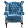 Chesterfield Queen Anne Chair Elegance Crushed Teal Velvet