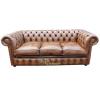 Chesterfield 3 Seater AntiqueTan Leather Fibre Filed Seating