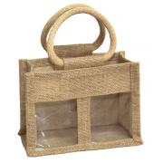Wholesale 2 Jar Jute Bags With Window, Partition And Cotton Corded Handles