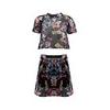Two Piece Floral Print Mesh Ribbed Crop Top And Mini Skirt  wholesale